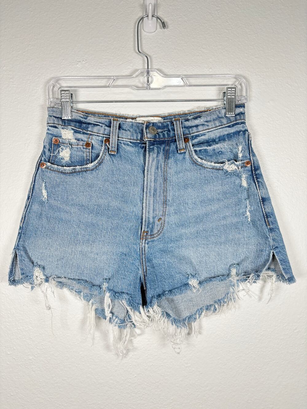 Abercrombie & Fitch Distressed High Waisted High Rise Curve Love Mom Shorts